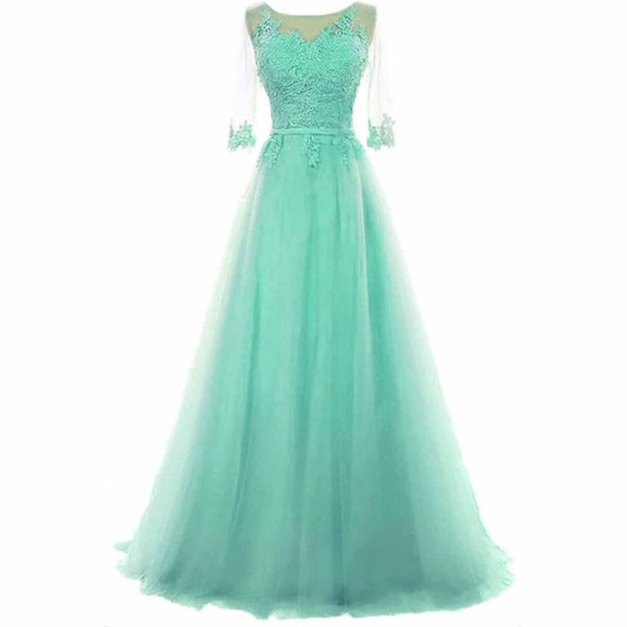 Women's Evening Dresses Tulle Ball Gowns 3/4 Sleeves Wedding Dress Long Lace Wedding Guest Dress