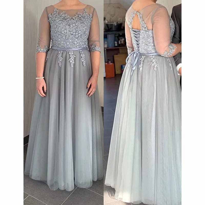 Women's Evening Dresses Tulle Ball Gowns 3/4 Sleeves Wedding Dress Long Lace Wedding Guest Dress